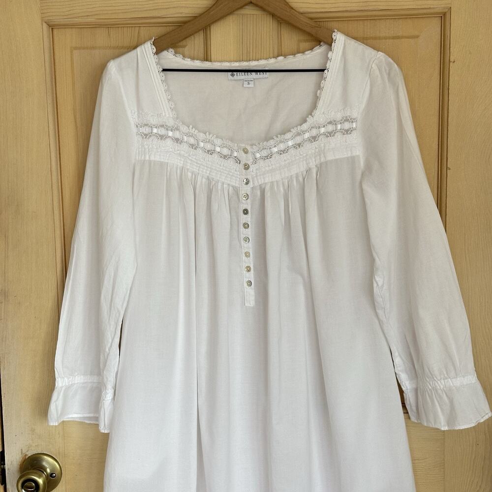 Eileen West 100% Cotton EMBROIDERED Long Ballet Nightgown S White Cottage Whimsy - Picture 2 of 11